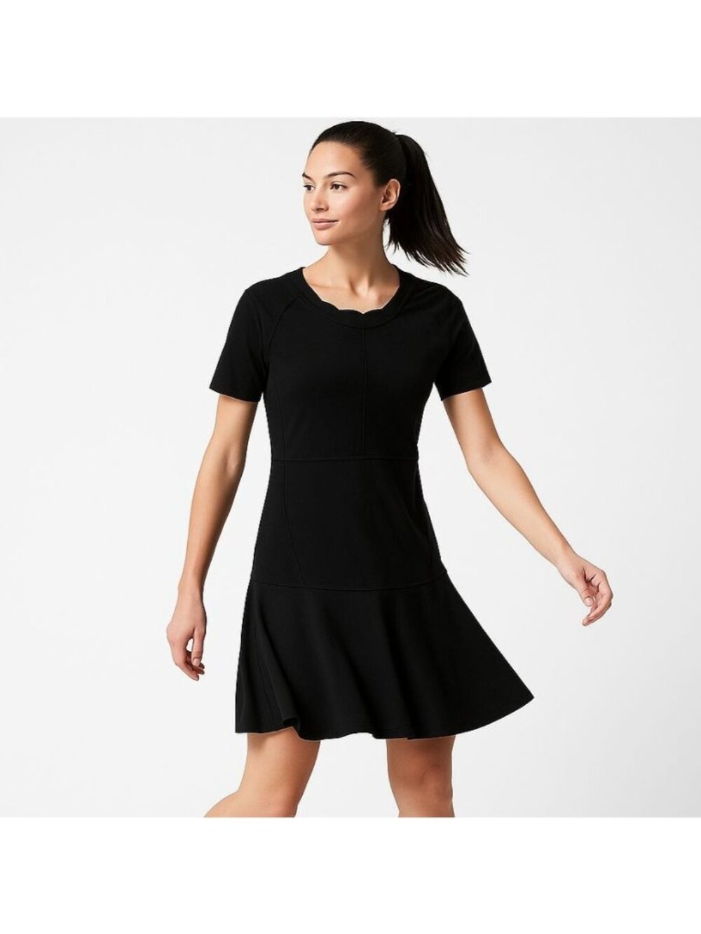 Athleta Womens En Route Dress A Line Fit & Flare Ponte Knit Black Size S